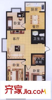 綠景新都戶型圖E戶型 3室2廳1衛(wèi)1廚