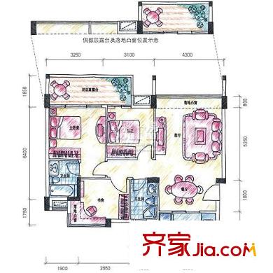 中海怡瑞山居户型图02-7栋1-3单元AD户型 3室2厅2卫