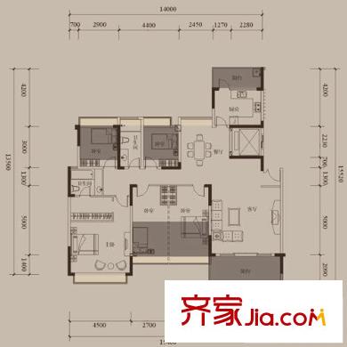 绿景城市立方户型图4B栋2-10/5B栋2-9/6B栋2-8层A户型 4室2厅2卫