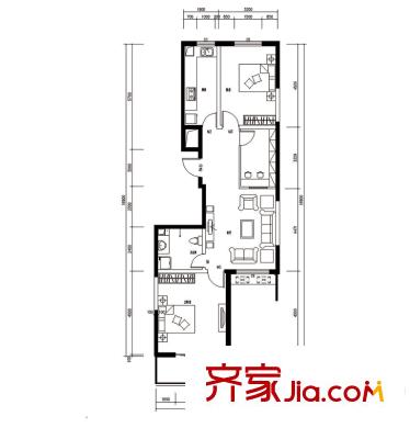 龍城佳苑戶型圖C戶型 2室2廳1衛(wèi)1廚