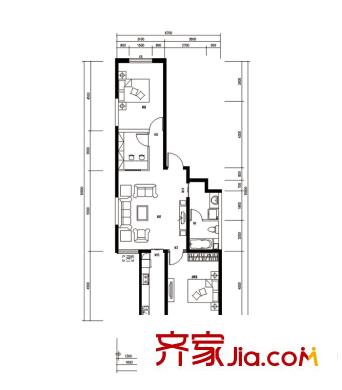 龍城佳苑戶型圖F戶型 2室2廳1衛(wèi)1廚