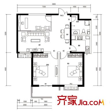 龍城佳苑戶型圖E戶型 3室2廳1衛(wèi)1廚
