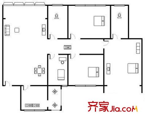 豪方花园 3室 户型图
