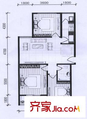 卡爾生活館戶型圖戶型圖B 3室2廳1衛(wèi)1廚
