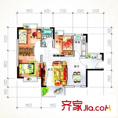 旭景佳园户型图大城小爱(二期) 3室2厅1卫