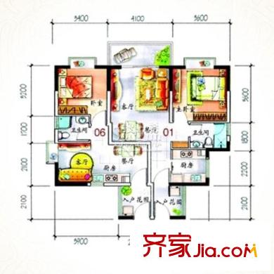 旭景佳园户型图7栋A01-06 1室1厅1卫
