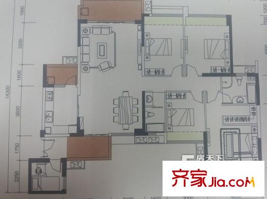 官龙名苑3室 户型图