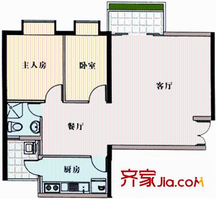 创世纪滨海花园户型图E1 二室 2室2厅1卫1厨