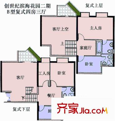 创世纪滨海花园户型图B型复室式 四室 4室3厅2卫1厨