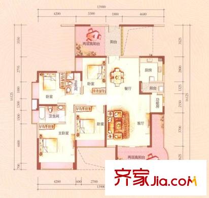 华业玫瑰郡 4室 户型图