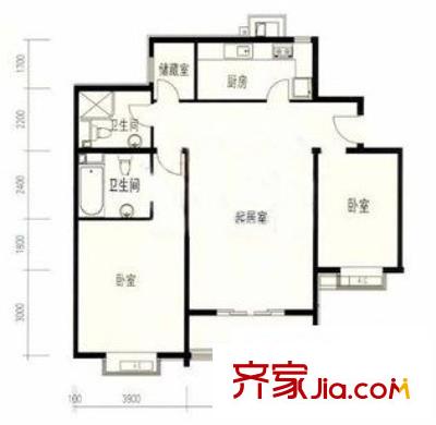 华业玫瑰郡 2室 户型图