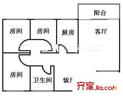 滨海之窗户型图户型图3 3室2厅1卫1厨