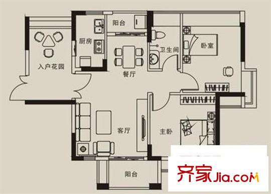 滨海之窗户型图 户型图4 2室2厅1卫1厨