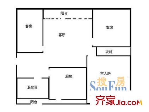 信义假日名城二期户型图假日名城二期 户型图10 3室1厅1卫1厨