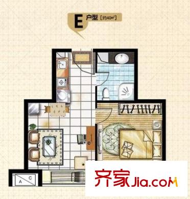 凯丽花园户型图一房一厅一卫一厨 1室1厅1卫1厨