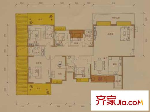 奥林华府户型图5栋1单元01奇数层 6室2厅4卫1厨