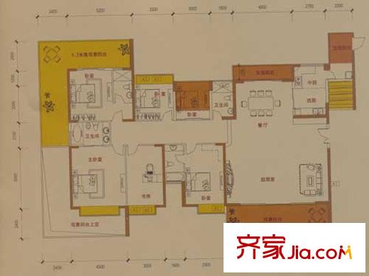 奥林华府户型图6栋01户型偶数层 6室2厅4卫1厨