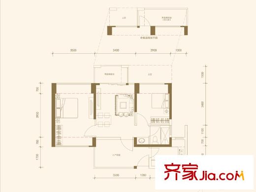 信义嘉御山14栋03户型 2室2厅1卫1厨