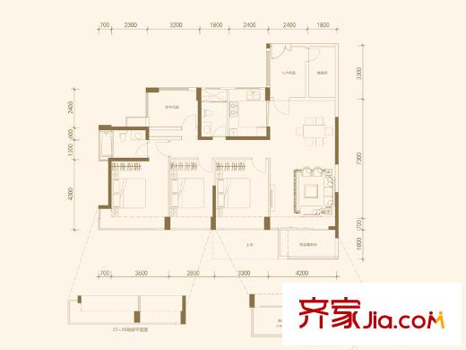 信义嘉御山13栋05户型 3室2厅2卫1厨