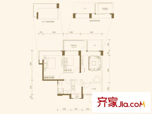 信义嘉御山15栋06户型 2室2厅1卫1厨
