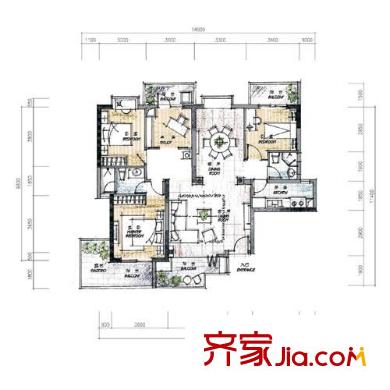 首地容御户型图08户型 4室2厅2卫