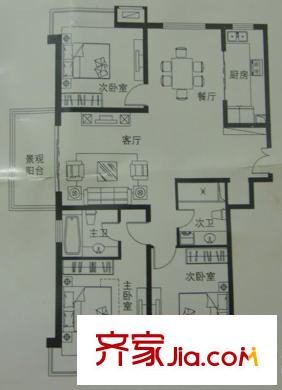 華悅尚城戶型圖112.44平米戶型 3室2廳1衛(wèi)1廚