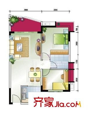 叠翠新峰 2室 户型图