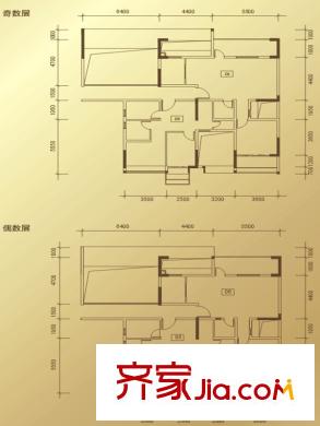 万科第五园户型图领峰平层【锦时】 4室3厅2卫