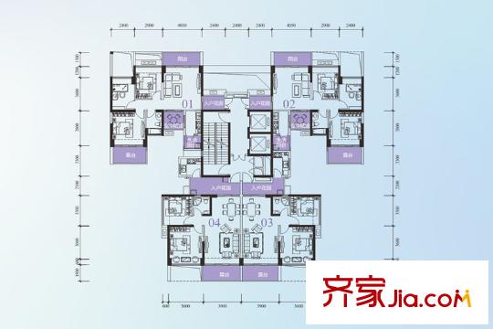 鹏达摩尔城户型图C座七-二十九层偶数标准层 3室2厅2卫1厨