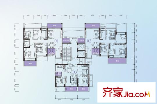 鹏达摩尔城户型图E座七-二十九层偶数标准层 4室2厅2卫1厨