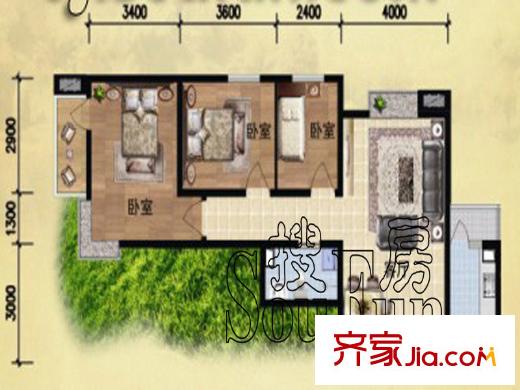 公元2010戶型圖103平米戶型圖 3室2廳1衛(wèi)1廚