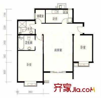 新亚洲花园户型图户型图 3室2厅2卫1厨