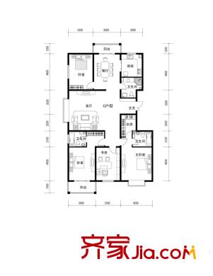 富佳康橋峰景戶型圖C戶型 4室3廳3衛(wèi)1廚