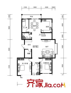 富佳康橋峰景戶型圖d戶型下部分 7室5廳3衛(wèi)1廚