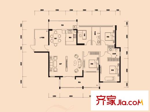卓弘高尔夫雅苑4号楼B户型 4室4厅2卫1厨