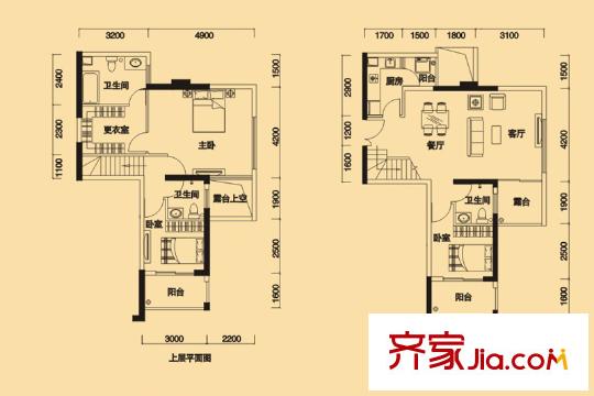 卓弘高尔夫雅苑1栋复式B、E户型 3室2厅3卫1厨
