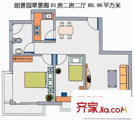 朗景园户型图2室2厅1卫1厨
