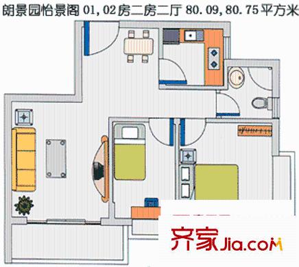 朗景园户型图2室2厅1卫1厨
