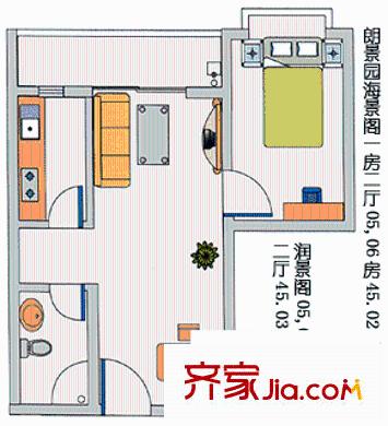 朗景园户型图1室2厅1卫1厨