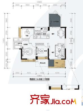 宝能太古城南区户型图F座E户型 3室2厅2卫1厨