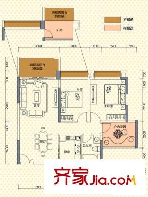 阳光天健城户型图1栋C/D座、3栋A/B座-E户型 2室2厅1卫