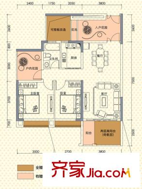 阳光天健城户型图1栋C/D座、3栋A/B座-F户型 2室2厅1卫