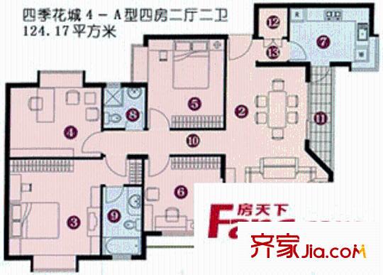 万科四季花城 4室2厅2卫 户型图