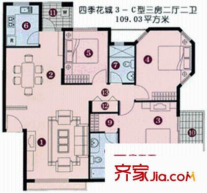 深圳 万科四季花城 户型图3室