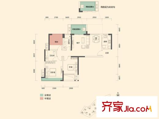 振业天峦3栋A、F、G、L户型 2室2厅2卫1厨