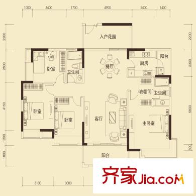 怡龙枫景园户型图D5户型(1栋B座、2栋A、B座02号) 4室2厅2卫1厨