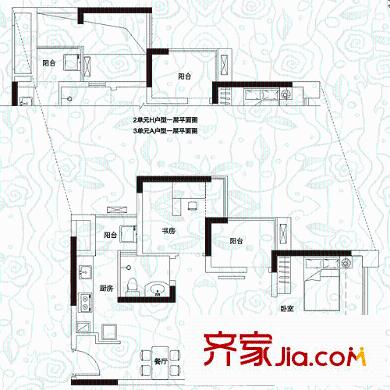 阳光玫瑰园户型图4栋B1户型 2室2厅1卫