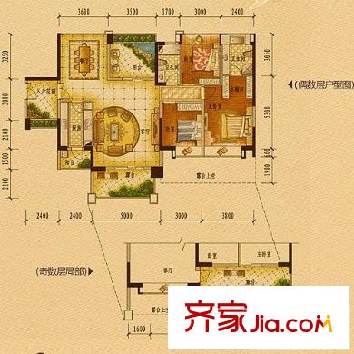 依云伴山户型图揽胜 3室2厅2卫1厨