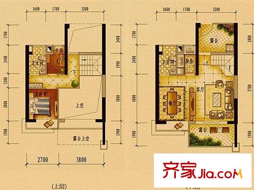 依云伴山户型图瞰山复式 2室2厅2卫1厨