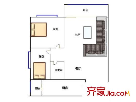 中海怡翠山庄2室 户型图
